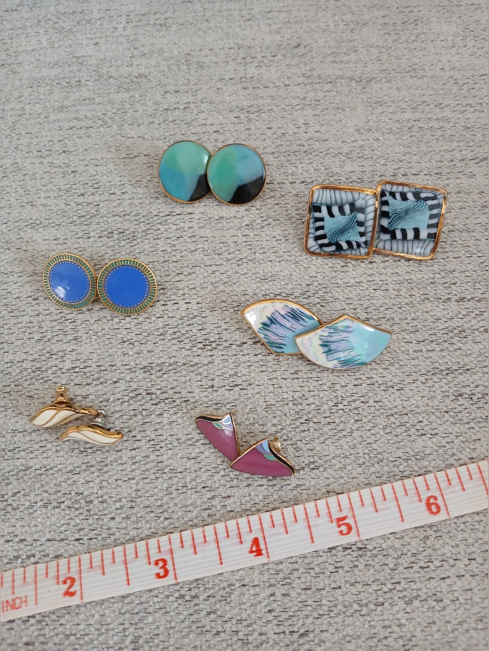 Assorted Enamel Stud Earring Set - Mint, Blue, Black, Purple, White